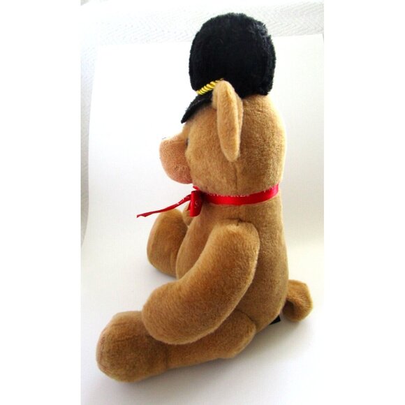 F.A.O. Schwarz Plush Stuffed Brown Sitting Teddy Bear Ribbon Black Hat Red Logo - Picture 8 of 13